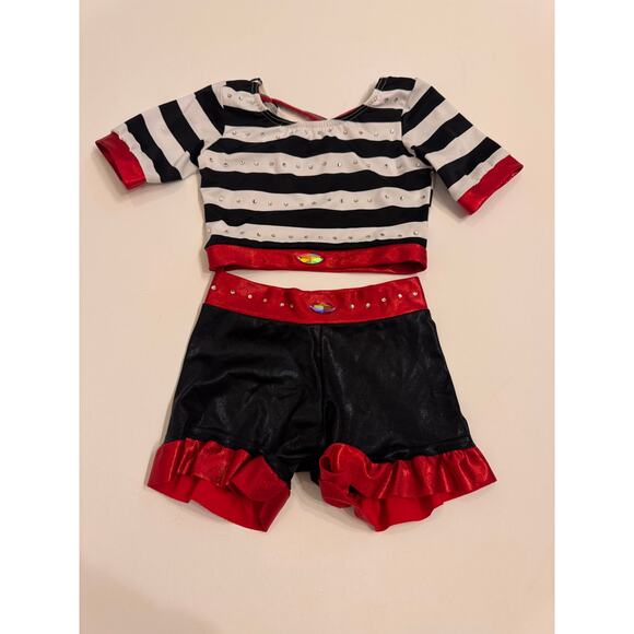 Semi-Custom French Girl Costume Dance Size MC Stones Added Red/Black/White - Picture 1 of 6